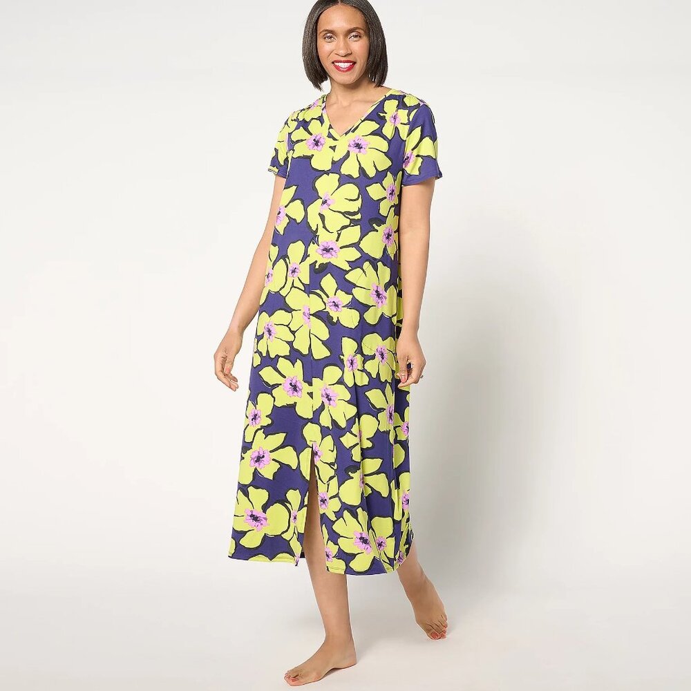 New Stan Herman Lavender, Violet & Yellow Floral Maxi Dress sz SMALL Orig$60+Tax